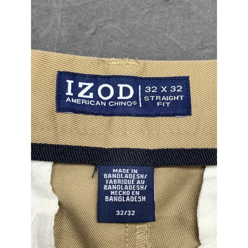 IZOD American Chino Pants Mens 32X32 Khaki Straight Fit Flat Front Pockets - Picture 13 of 16